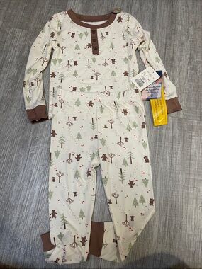 BearPaw Toddler Two-Piece Pajama Set - Cream & Brown